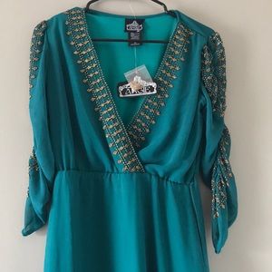 Angie Emerald Green & Gold Jeweled Dress